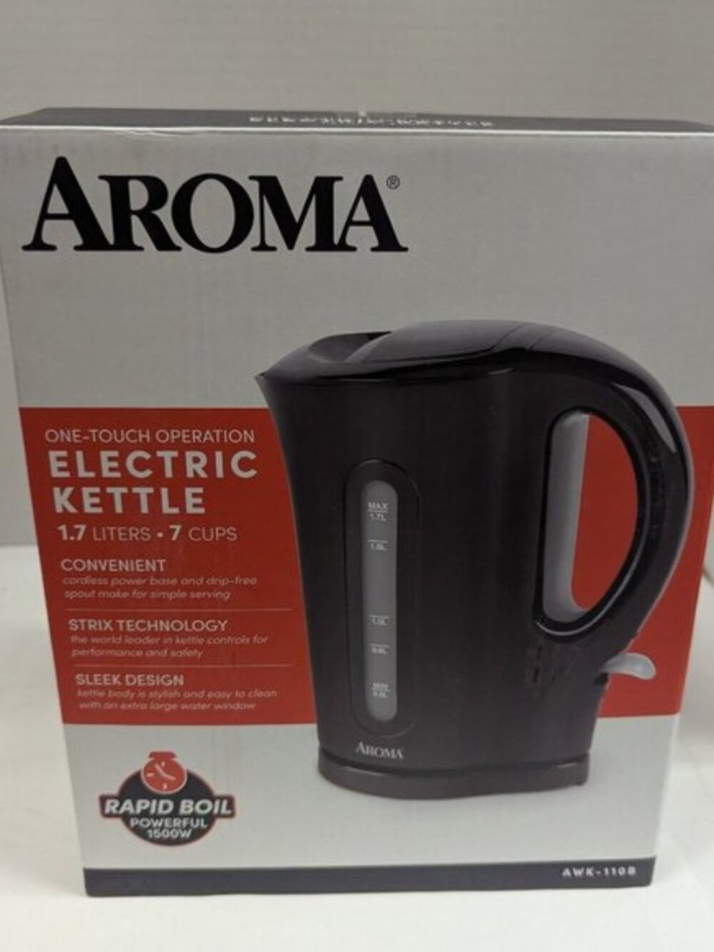 Aroma 1.7L Electric Kettle | Fast Boil, Auto Shut-Off, Black